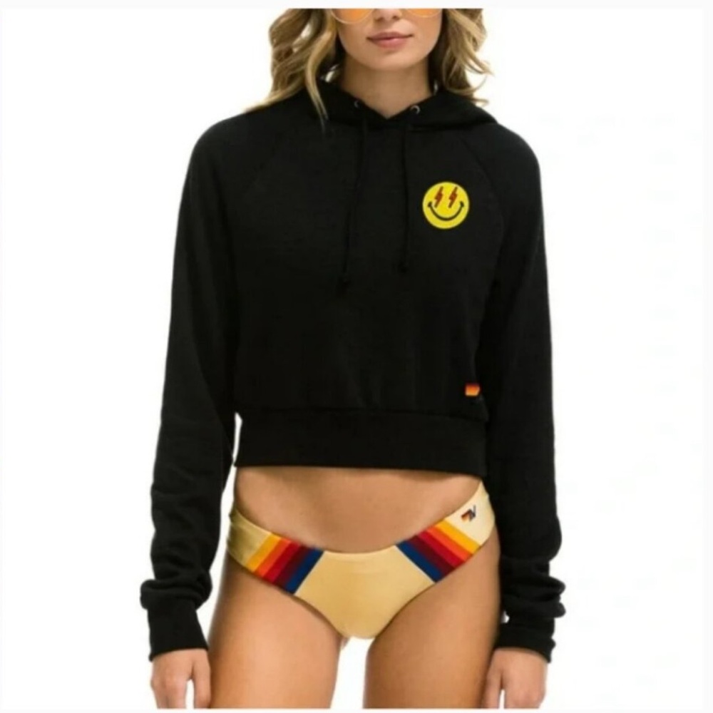 Aviator Nation Black Hoodie with Yellow Smiley